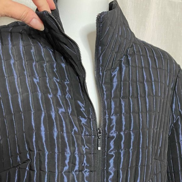 YANSI FUGEL Iridescent Blue Quilted Funnel Neck Puffer Jacket - Picture 5 of 15